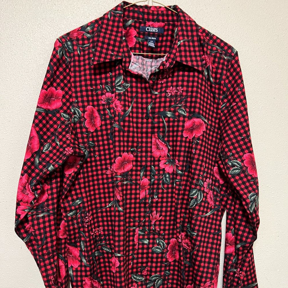 Ralph Lauren Chaps label blouse, colorful Poppy and other flower prints, size: L